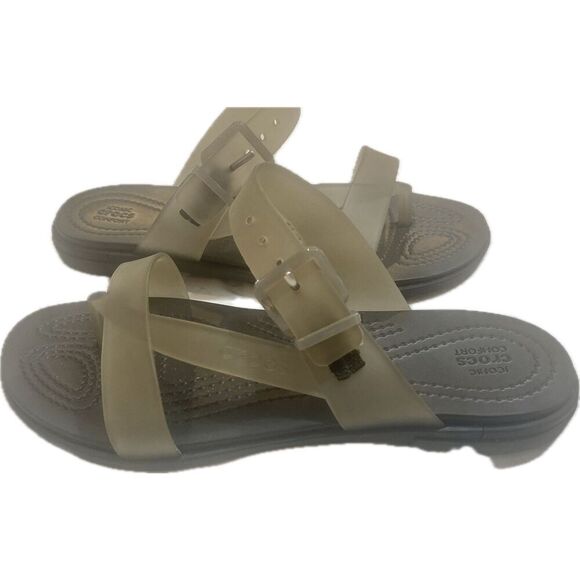 Crocs Comfort Tulum Toe Post Sage Green Slide Rubber Sandals 206108 Womens Sz 6W - Picture 3 of 6